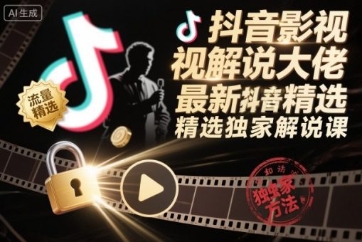 抖音影视解说大佬最新抖音进精选和独家方法,精选独家解说课(更新12月)-韬哥副业项目资源网
