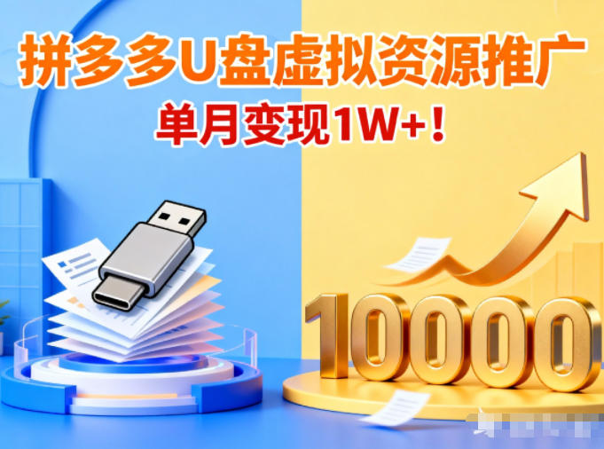 拼多多卖U盘虚拟资源,搭配商品推广,单月变现1W+!