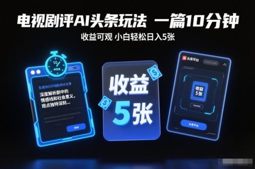 电视剧评AI头条玩法,一篇10分钟,收益可观,小白轻松日入5张+【独家】-韬哥副业项目资源网