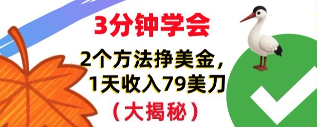 免费挣美刀的2个方法，1天收入79刀，超简单，3分钟学会-韬哥副业项目资源网