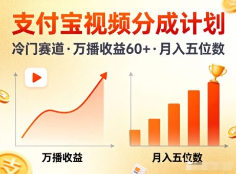 支付宝视频分成计划,做冷门赛道,万播收益60+,月入五位数!-韬哥副业项目资源网