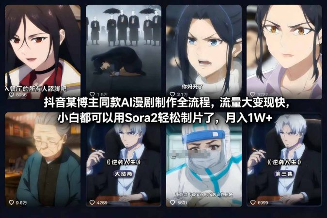 抖音某博主同款AI漫剧制作全流程，流量大变现快，小白都可以用Sora2轻松制片了，月入1W+-韬哥副业项目资源网