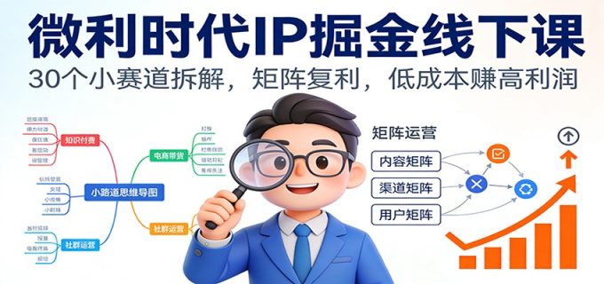 微利时代IP掘金线下课:30个小赛道拆解,矩阵复利,低成本赚高利润-韬哥副业项目资源网