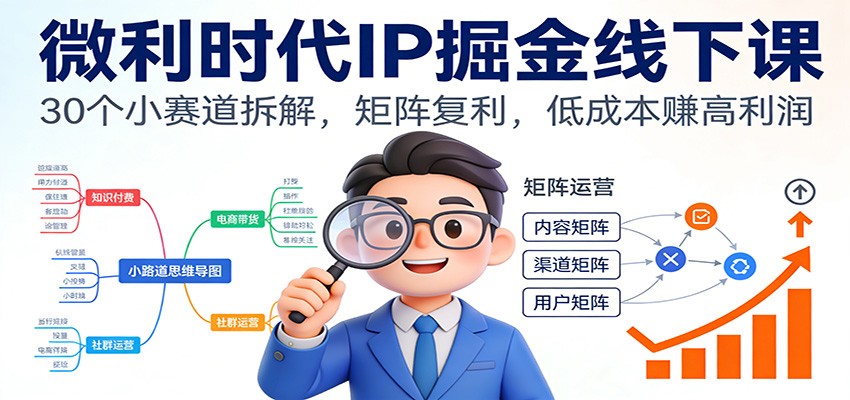 微利时代IP掘金线下课:30个小赛道拆解,矩阵复利,低成本赚高利润-韬哥副业项目资源网