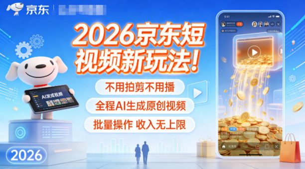 2026京东短视频新玩法!不用拍剪不用播,全程AI生成原创视频,批量操作收入无上限-韬哥副业项目资源网