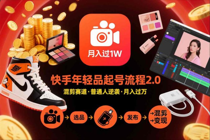 快手短视频带货年轻品起号流程2.0，快手年轻品混剪赛道，普通人也能月入过1W-韬哥副业项目资源网