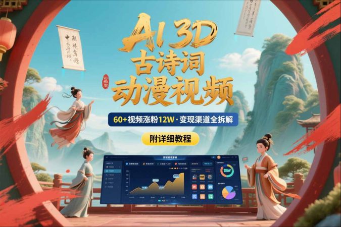 AI制作3D古诗词动漫视频，60多个视频涨粉12W，多个变现渠道拆解【附详细教程】-韬哥副业项目资源网