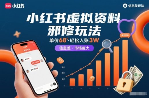 小红书虚拟资料邪修玩法，单价68，轻松入账3W，信息差玩法，市场庞大-韬哥副业项目资源网