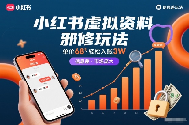 小红书虚拟资料邪修玩法,单价68,轻松入账3W,信息差玩法,市场庞大-韬哥副业项目资源网