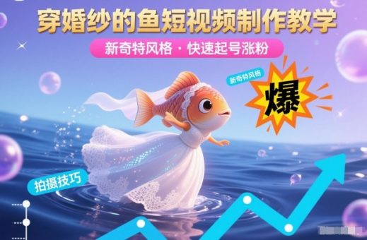 穿婚纱的鱼短视频制作教学,新奇特风格,快速起号涨粉-韬哥副业项目资源网
