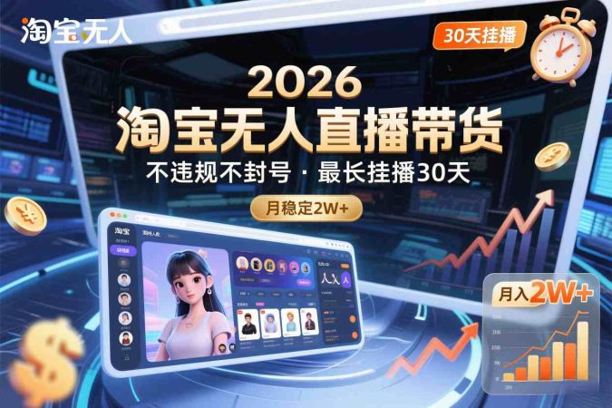 2026淘宝无人直播带货,不违规不封号,最长挂播30天,月稳定2W+-韬哥副业项目资源网