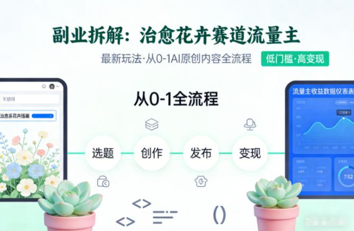 副业拆解：治愈花卉赛道流量主最新玩法，从0-1AI原创内容全流程-韬哥副业项目资源网