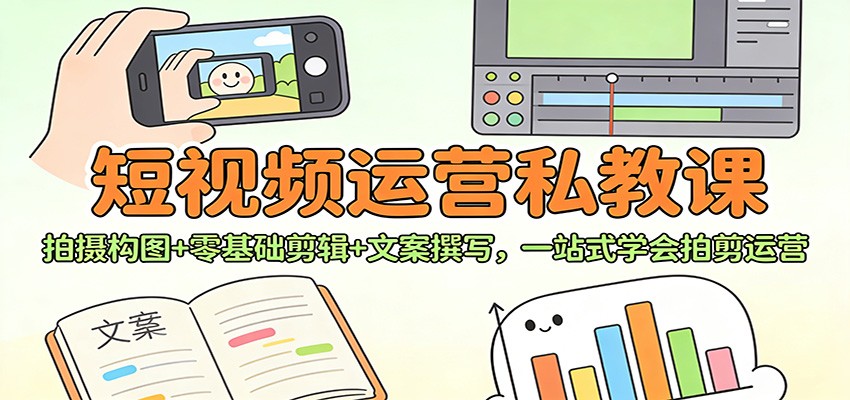 短视频运营私教课：拍摄构图+零基础剪辑 +文案撰写，一站式学会拍剪运营-韬哥副业项目资源网