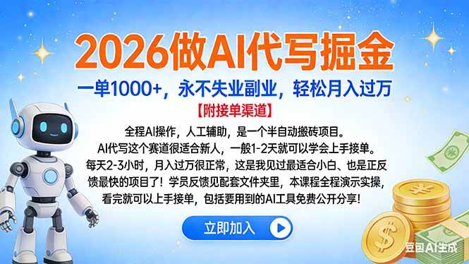 （16924期）2026做AI代写掘金，一单1000+，永不失业副业，轻松月入过万-韬哥副业项目资源网