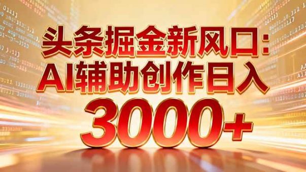(16923期)头条掘金新风口:AI辅助创作日入3000+,矩阵玩法当天启动隔天见效-韬哥副业项目资源网