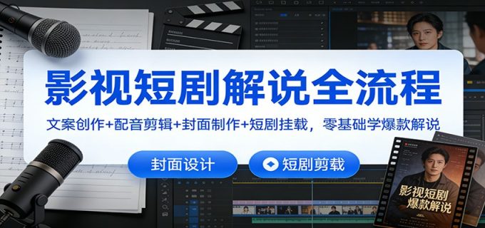 影视短剧解说全流程：文案创作+配音剪辑+封面制作+短剧挂载，零基础学爆款解说-韬哥副业项目资源网