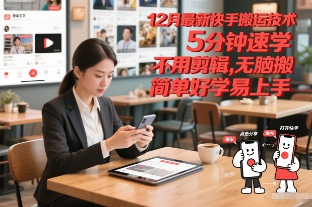 12月最新快手搬运技术，5分钟速学，不用剪辑无脑搬，简单好学易上手-韬哥副业项目资源网
