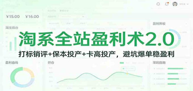 淘系全站盈利术2.0：打标销评+保本投产+卡高投产，避坑爆单稳盈利-韬哥副业项目资源网