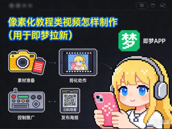 像素化教程类视频怎样制作（用于即梦拉新）-韬哥副业项目资源网