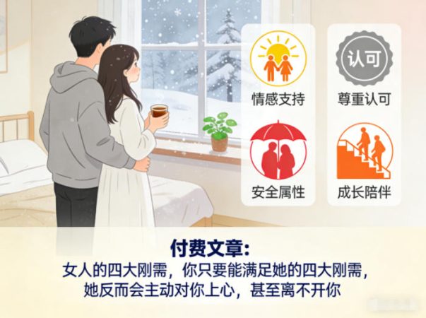 付费文章：女人的四大刚需，你只要能满足她的四大刚需，她反而会主动对你上心，甚至离不开你-韬哥副业项目资源网