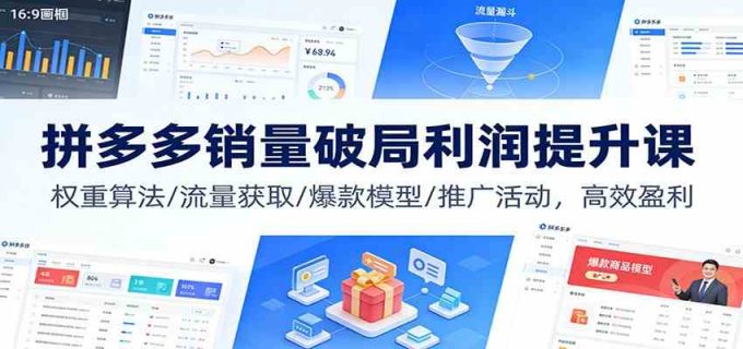 拼多多销量破局利润提升课：权重算法/流量获取/爆款模型/推广活动，高效盈利-韬哥副业项目资源网