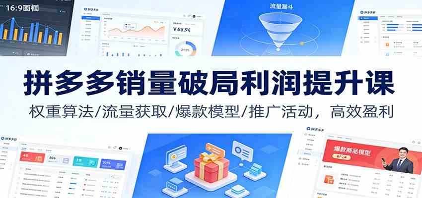 拼多多销量破局利润提升课：权重算法/流量获取/爆款模型/推广活动，高效盈利-韬哥副业项目资源网