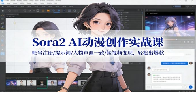 Sora2 AI动漫创作实战课:账号注册/提示词/人物声画一致/短视频变现,轻松出爆款-韬哥副业项目资源网
