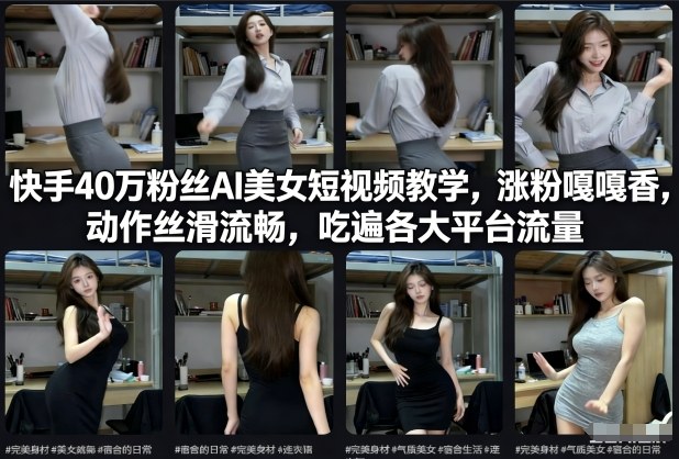 快手40万粉丝博主AI美女短视频教学，涨粉嘎嘎香，动作丝滑流畅，吃遍各大平台流量-韬哥副业项目资源网