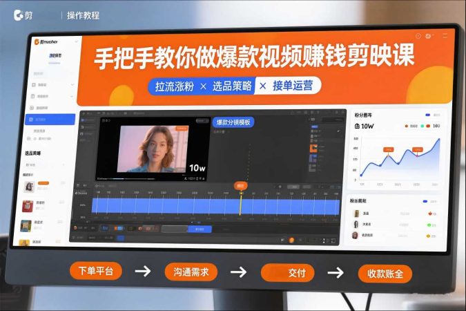 手把手教你做爆款视频赚钱剪映课,手把手教学拉流涨粉、选品策略和接单运营(更新2026)-韬哥副业项目资源网