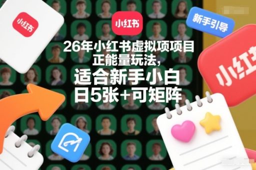 26年小红书虚拟项目正能量玩法，适合新手小白，日5张+可矩阵，附详细操作流程-韬哥副业项目资源网