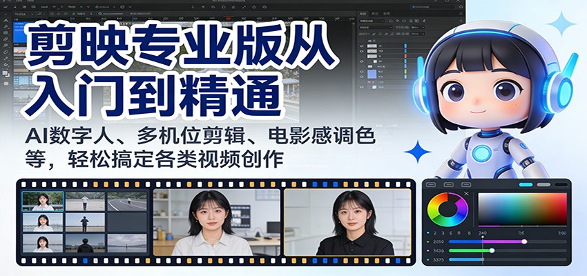 剪映专业版从入门到精通：AI数字人、多机位剪辑、电影感调色等，轻松搞定各类视频创作-韬哥副业项目资源网