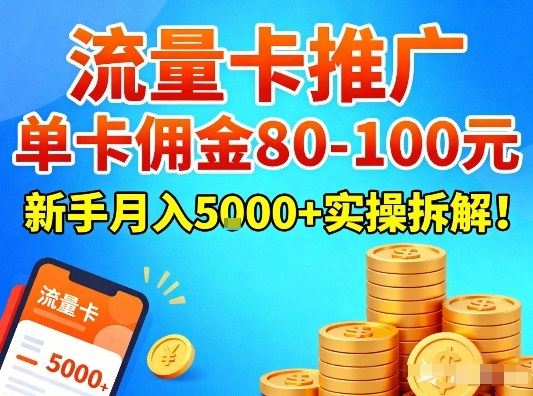 流量卡推广,单卡佣金80-100,新手月入5k+实操拆解!-韬哥副业项目资源网