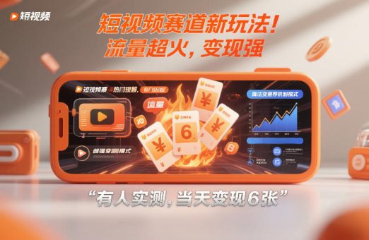 短视频赛道新玩法！流量超火，变现强，有人实测，当天变现6张-韬哥副业项目资源网