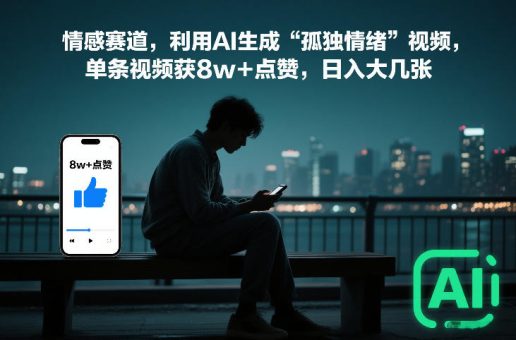 情感赛道,利用AI生成“孤独情绪”视频,单条视频获8w+点赞,日入大几张-韬哥副业项目资源网