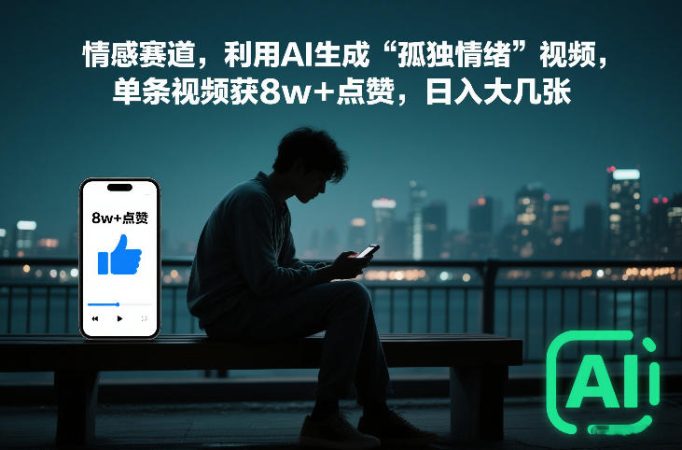 情感赛道，利用AI生成“孤独情绪”视频，单条视频获8w+点赞，日入大几张-韬哥副业项目资源网