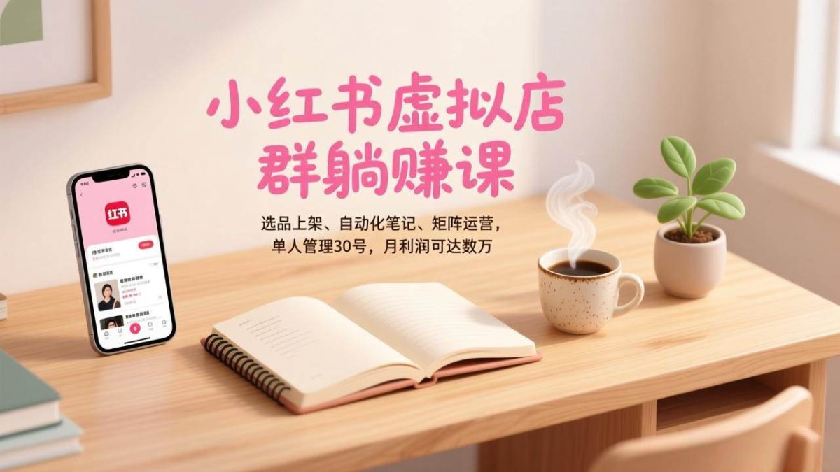 图片[1]-（17072期）小红书虚拟店群躺赚课，选品上架、自动化笔记、矩阵运营，单人管理30号，月利润可达数万-韬哥副业项目资源网