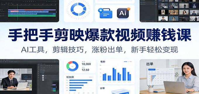手把手剪映爆款视频赚钱课:AI工具,剪辑技巧,涨粉出单,新手轻松变现-韬哥副业项目资源网