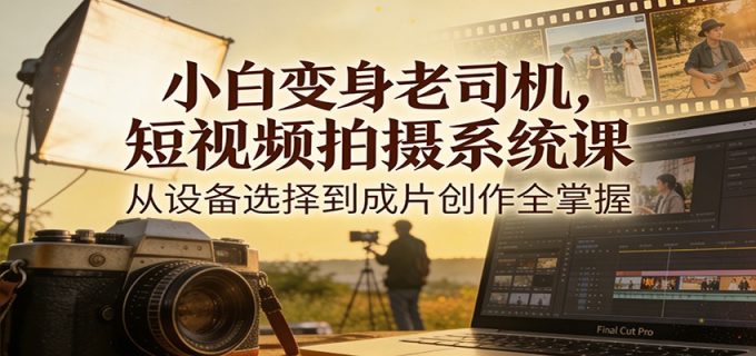 小白变身老司机,短视频拍摄系统课,从设备选择到成片创作全掌握-韬哥副业项目资源网