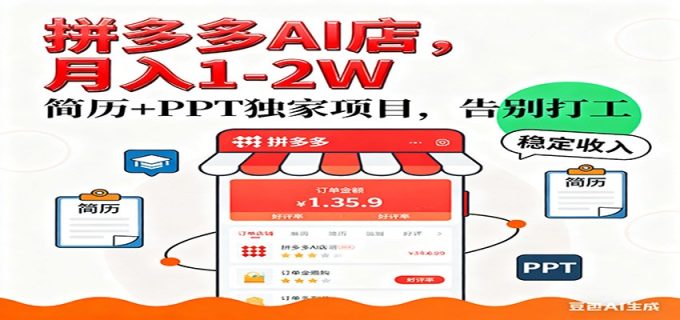 【独家】拼多多虚拟店，AI简历+PPT，单店月稳定1-2W，未来AI服务风口项目！-韬哥副业项目资源网