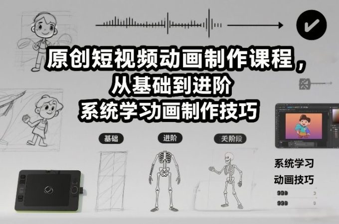 原创短视频动画制作课程，从基础到进阶，系统学习动画制作技巧-韬哥副业项目资源网