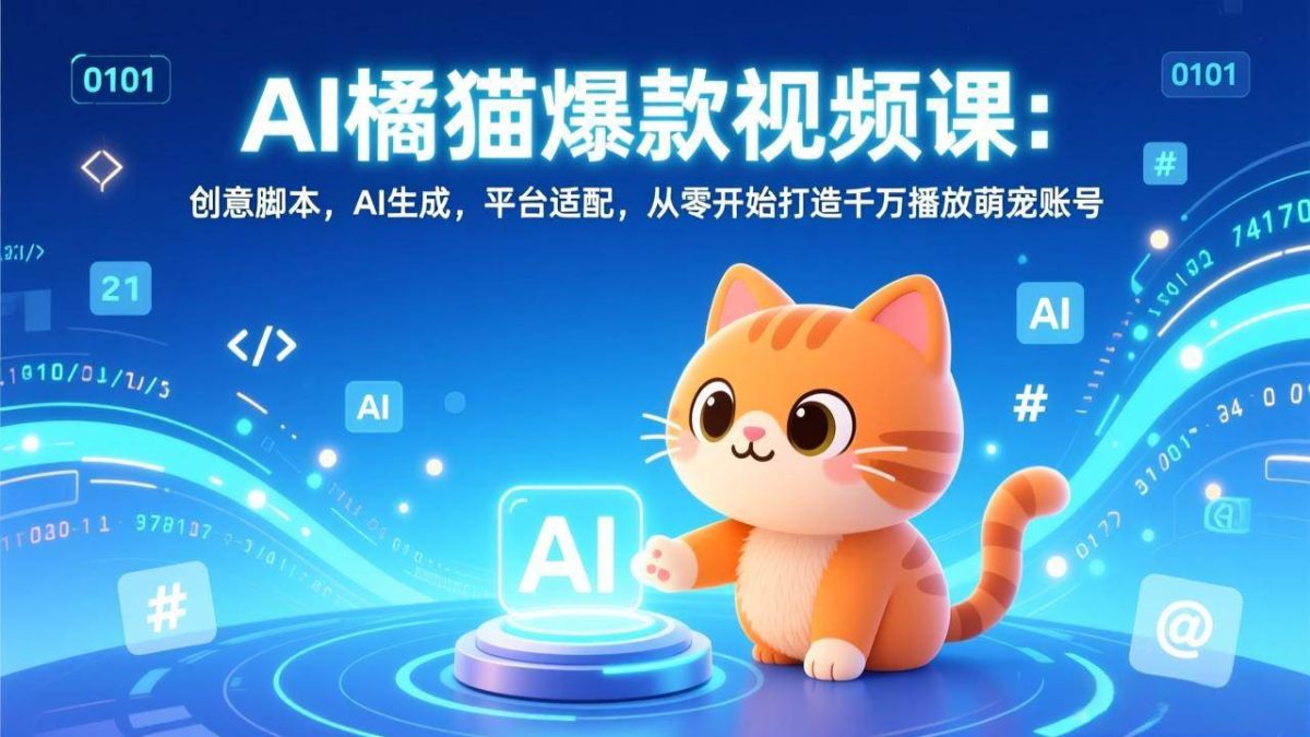 图片[1]-（17091期）AI橘猫爆款视频课：创意脚本，AI生成，平台适配，从零开始打造千万播放萌宠账号-韬哥副业项目资源网