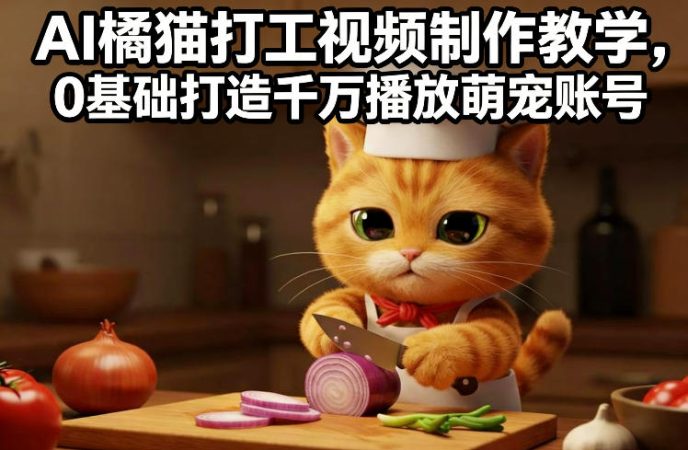 AI橘猫打工视频制作教学，流量狂飙，0基础打造千万播放萌宠账号-韬哥副业项目资源网