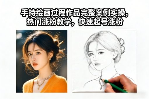 手持绘画过程作品完整案例实操，热门涨粉教学，快速起号涨粉-韬哥副业项目资源网