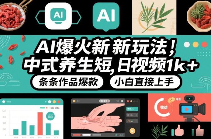 AI爆火新玩法，中式养生短视频，日收益1k+条条作品爆款，小白直接上手，附详细教程-韬哥副业项目资源网
