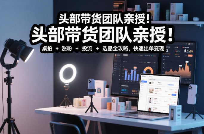 头部带货团队亲授!专业短视频实拍带货课:桌拍+涨粉+投流+选品全攻略,快速出单变现,月入2w+-韬哥副业项目资源网