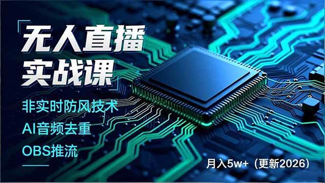 （17113期）无人直播实战课，非实时防风技术、AI音频去重、OBS推流，建立技术壁垒，月入5w+（更新2026）-韬哥副业项目资源网