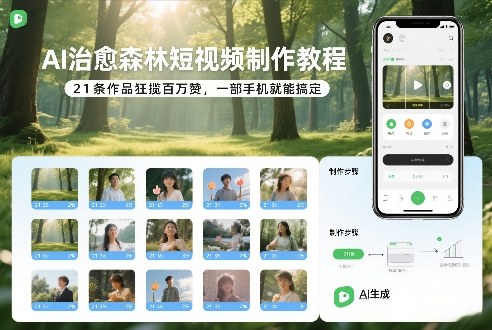 AI治愈森林短视频制作教程，21条作品狂揽百万赞，一部手机就能搞定-韬哥副业项目资源网