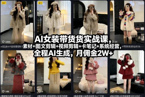 AI女装带货实战课,起号+素材+图文剪辑+视频剪辑+卡笔记+系统经营,全程AI生成,月佣金2W+(完结)-韬哥副业项目资源网