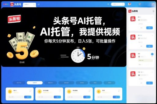 头条号AI托管,我提供视频,你每天5分钟发布,日入5张,可批量操作【揭秘】-韬哥副业项目资源网