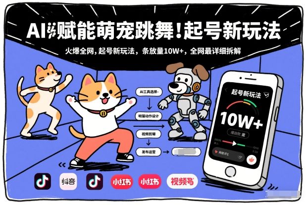 AI赋能萌宠跳舞，火爆全网，起号新玩法，条条播放量10W+，全网最详细拆解-韬哥副业项目资源网